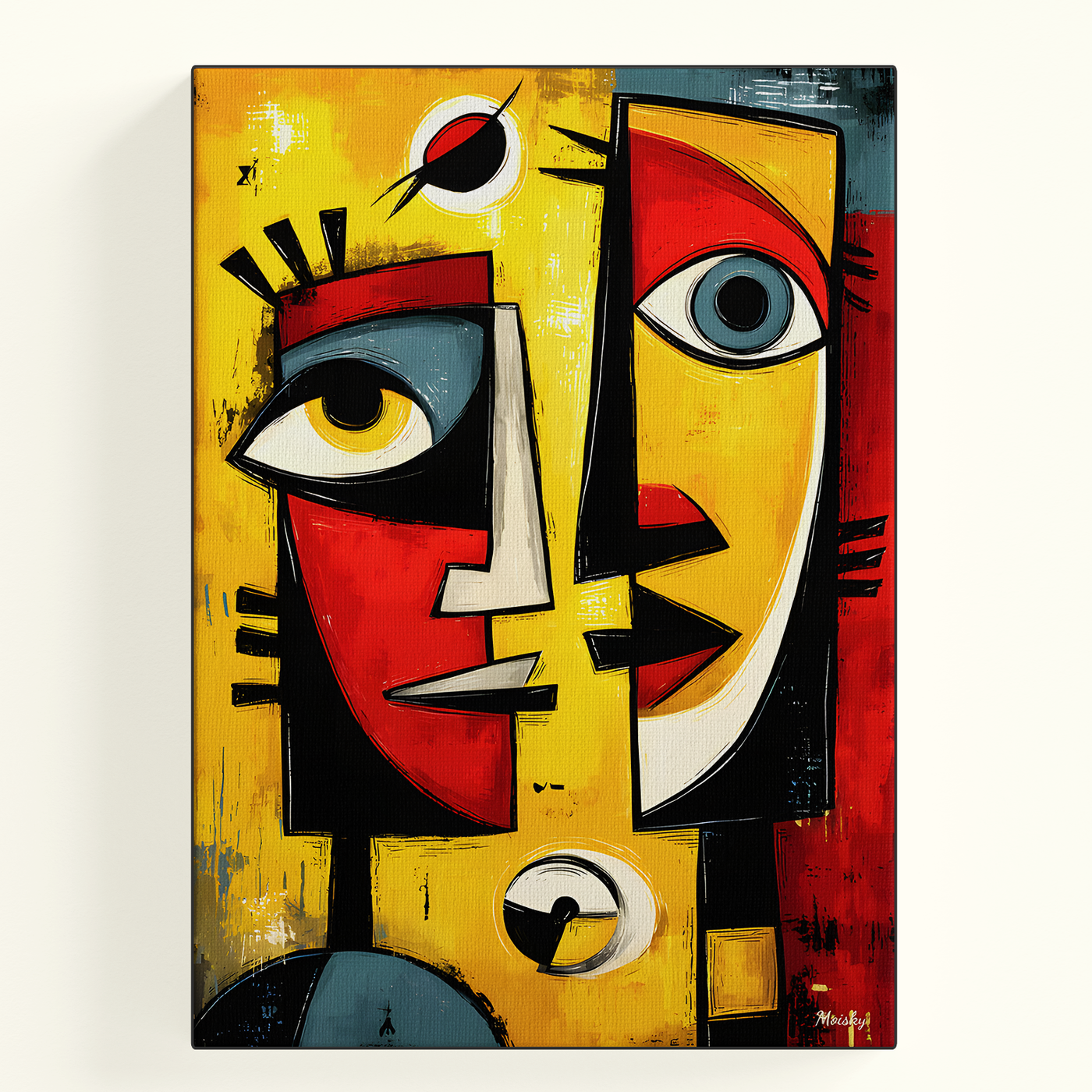 Cubist Face Yellow Orange Poster