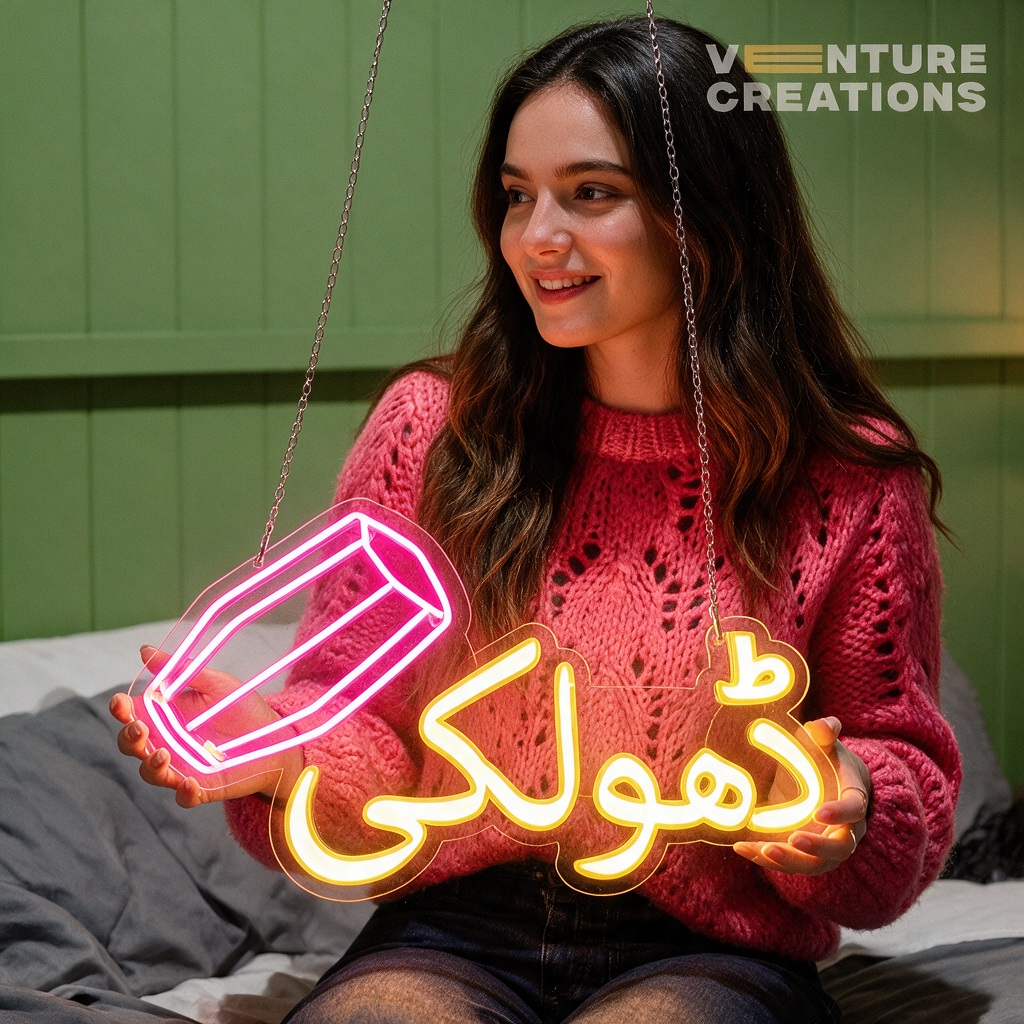 Dholki with Dholak Sign Wedding Neon Sign