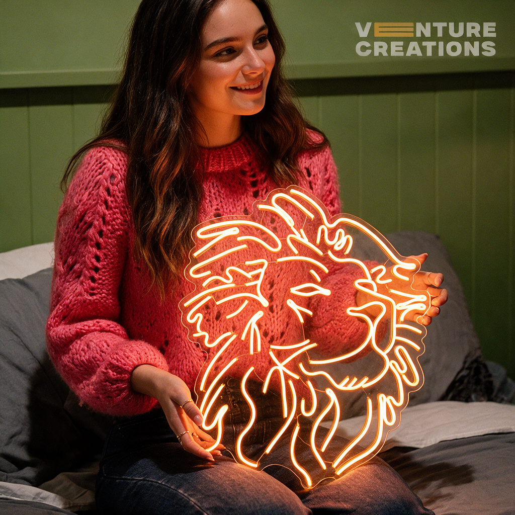 Lion Face Neon Art