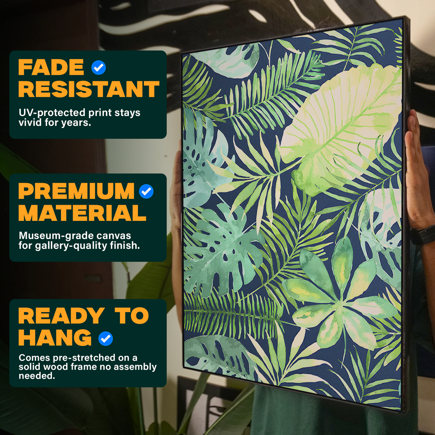 Tropical Leaves Pattern Green Blue Poster