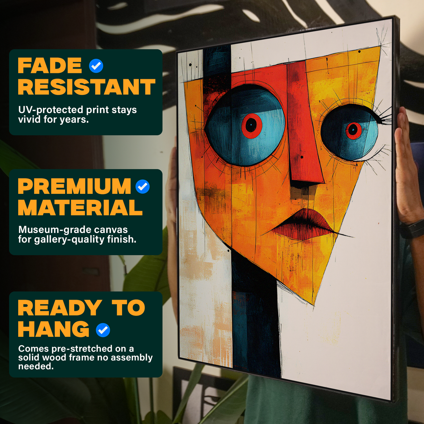 Cubist Face Orange Blue Poster