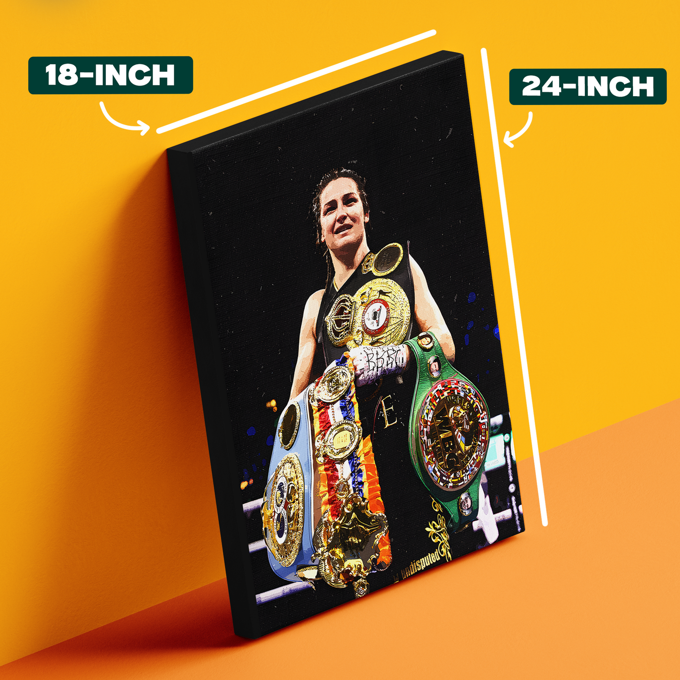 Boxer Katie Taylor holding her championship belts
