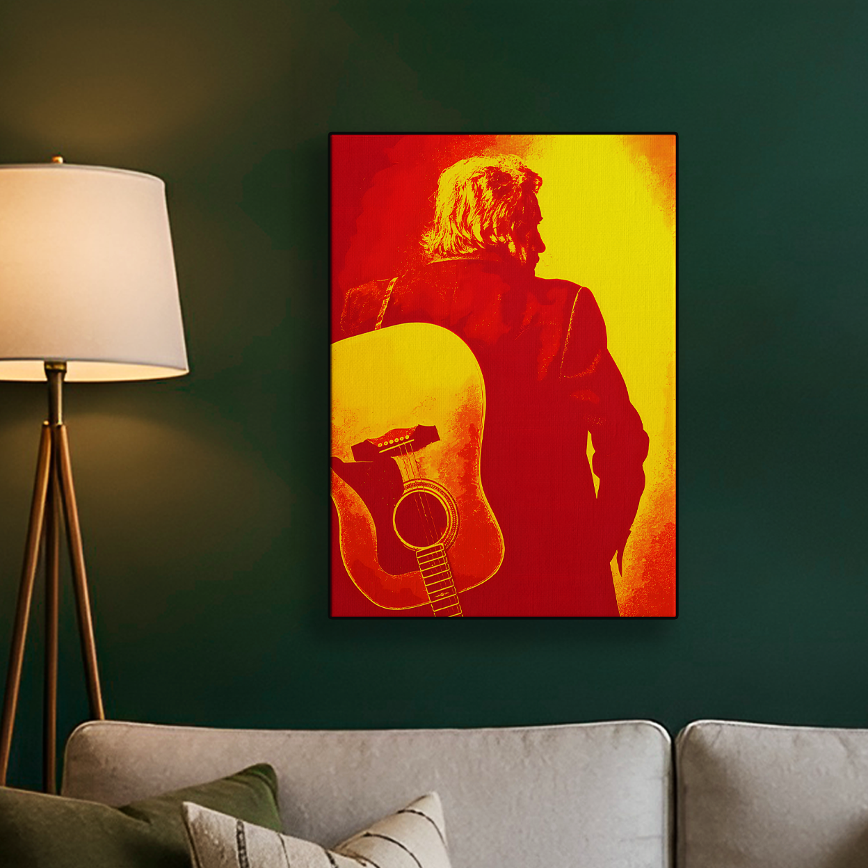 Gold Guitarist Silhouette Poster