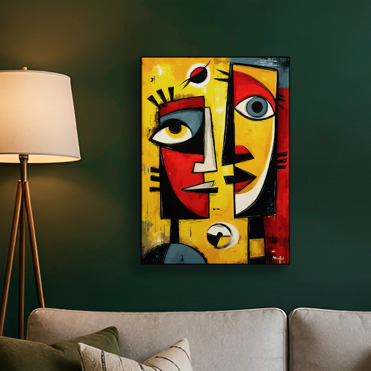 Cubist Face Yellow Orange Poster