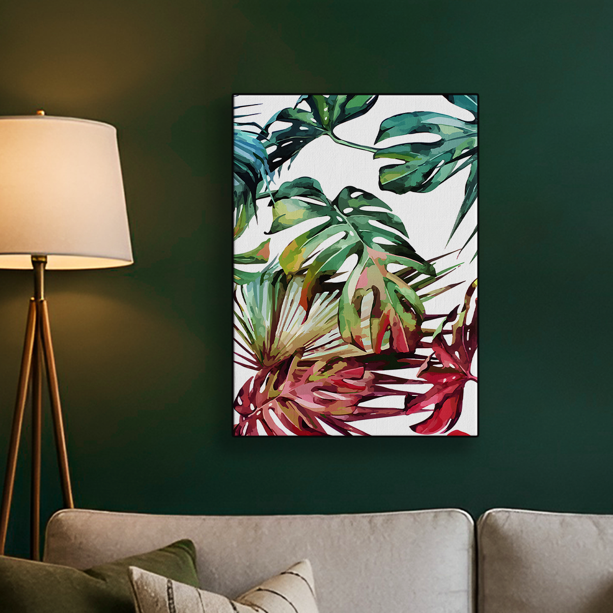 Tropical Leaves and Pink Flowers Poster