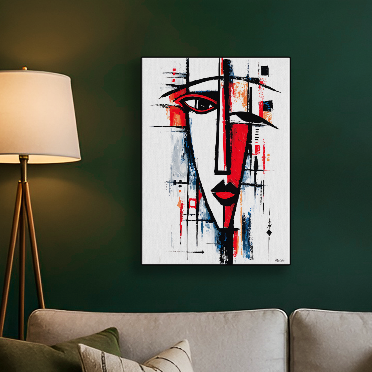 Cubist Face Black Red White Poster