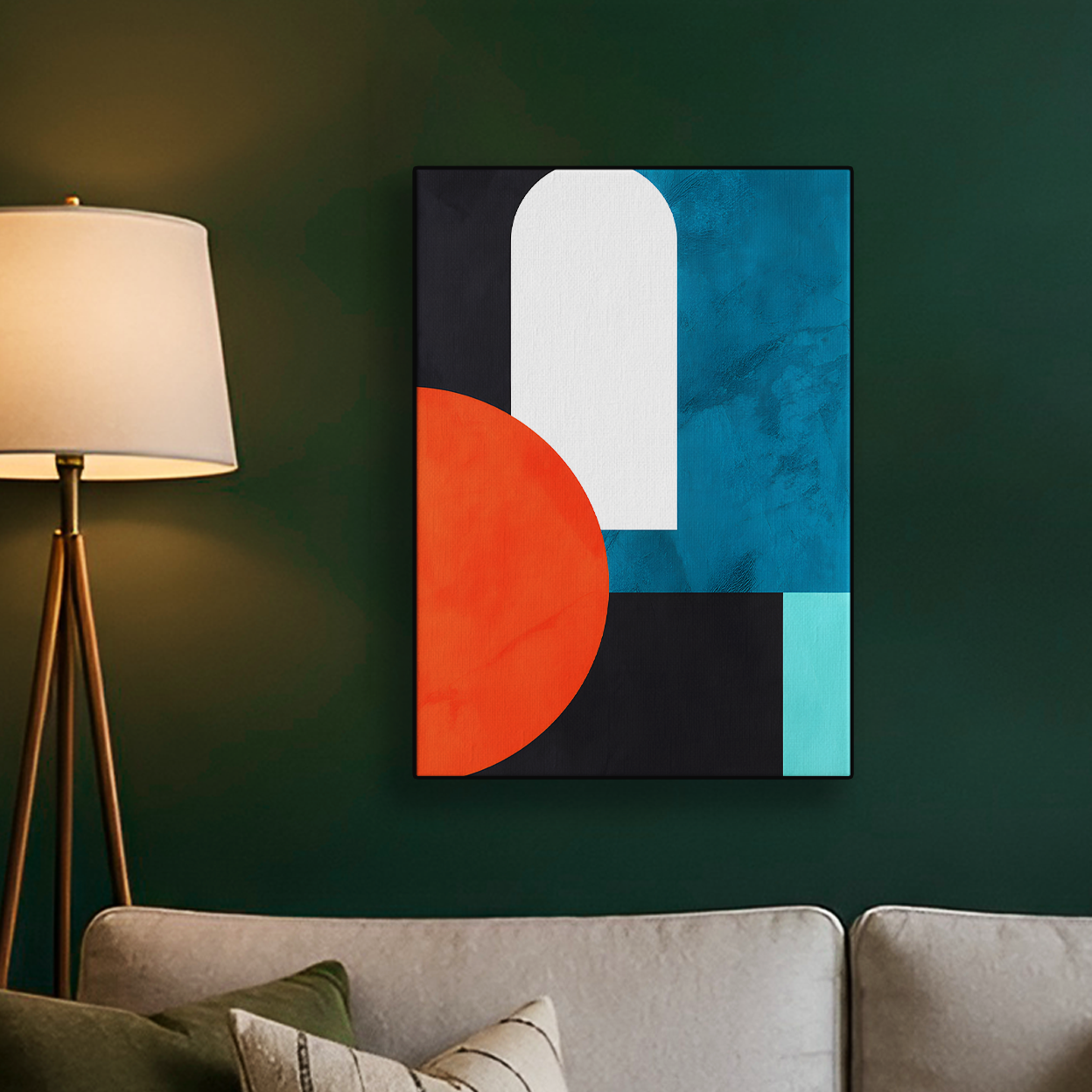 Geometric Abstract Shapes Black Teal Orange Poster