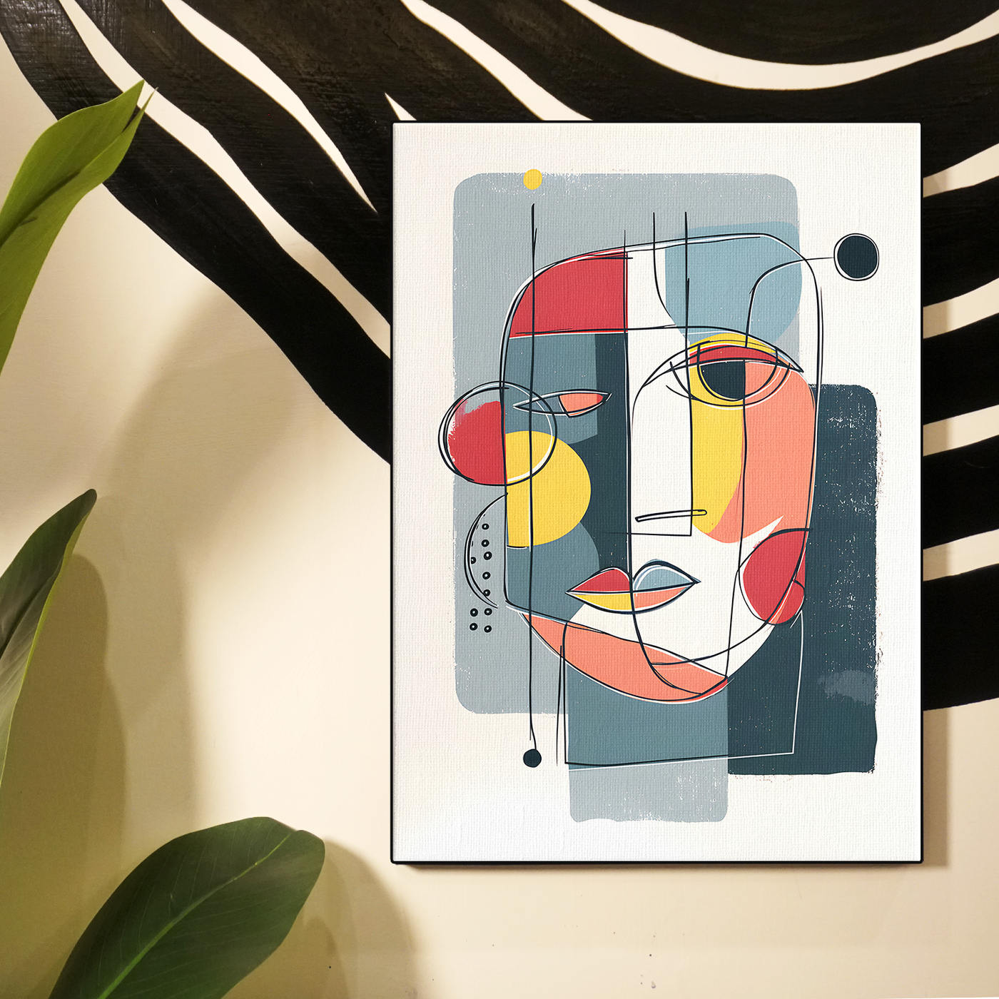 Cubist Face Gray Red Poster