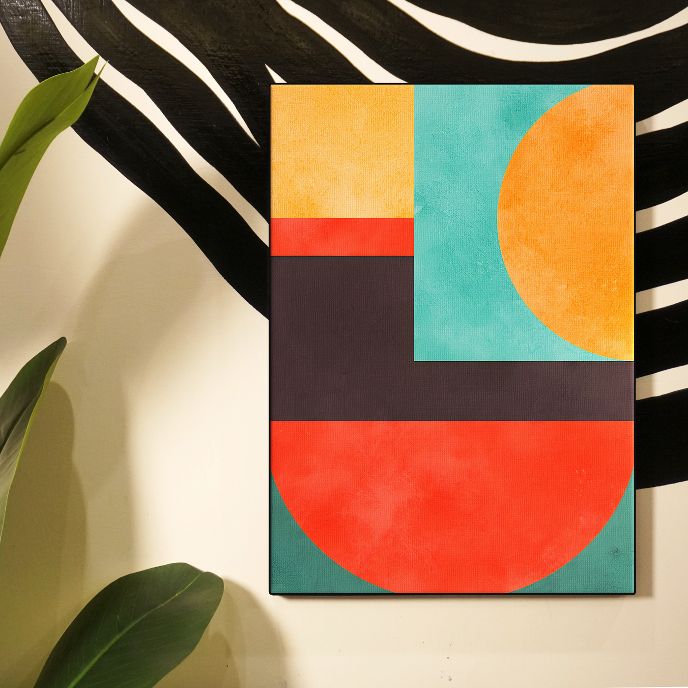 Geometric Abstract Shapes Orange Black Poster