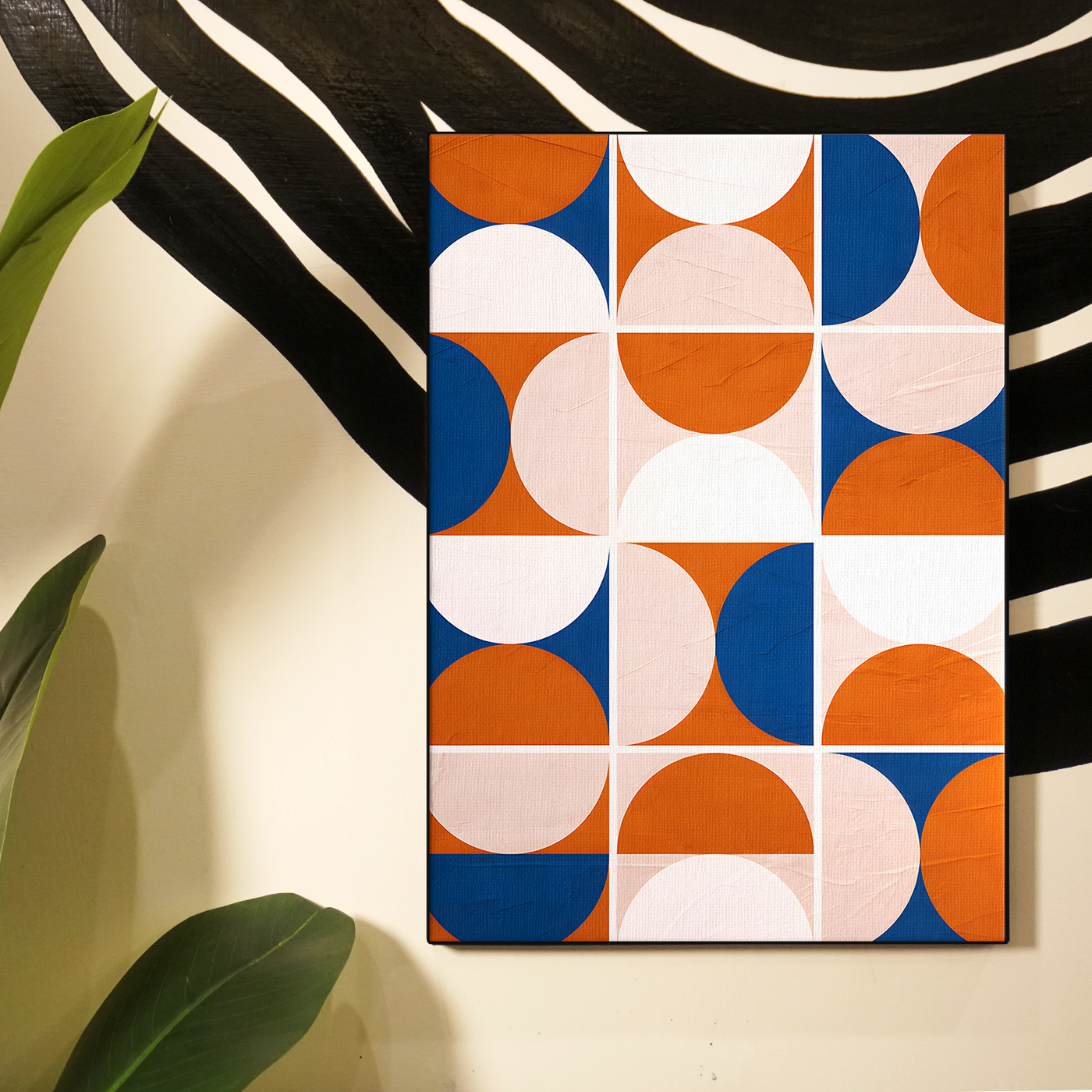 Geometric Abstract Shapes Orange Navy Poster