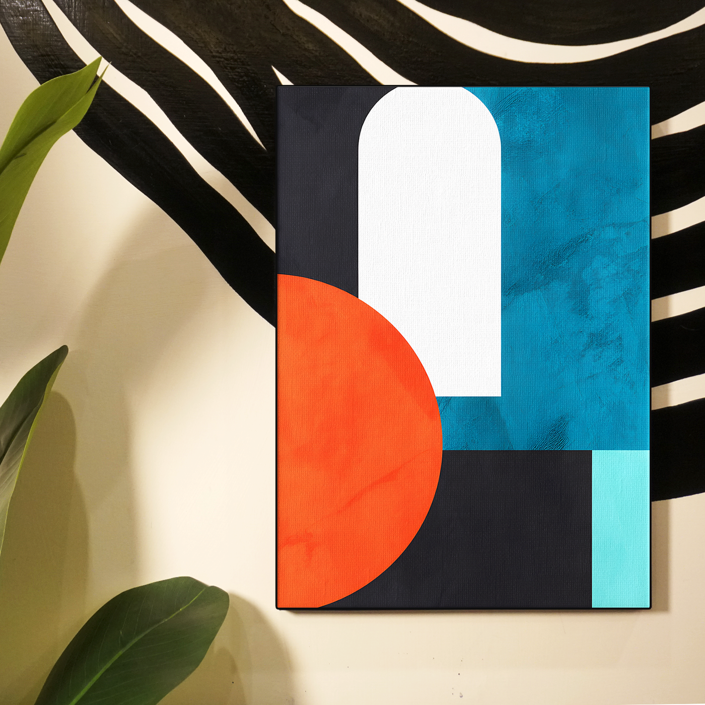Geometric Abstract Shapes Black Teal Orange Poster
