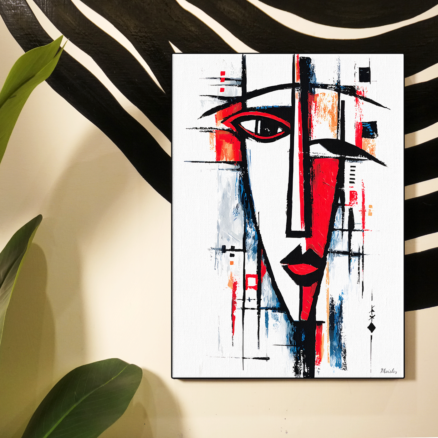 Cubist Face Black Red White Poster