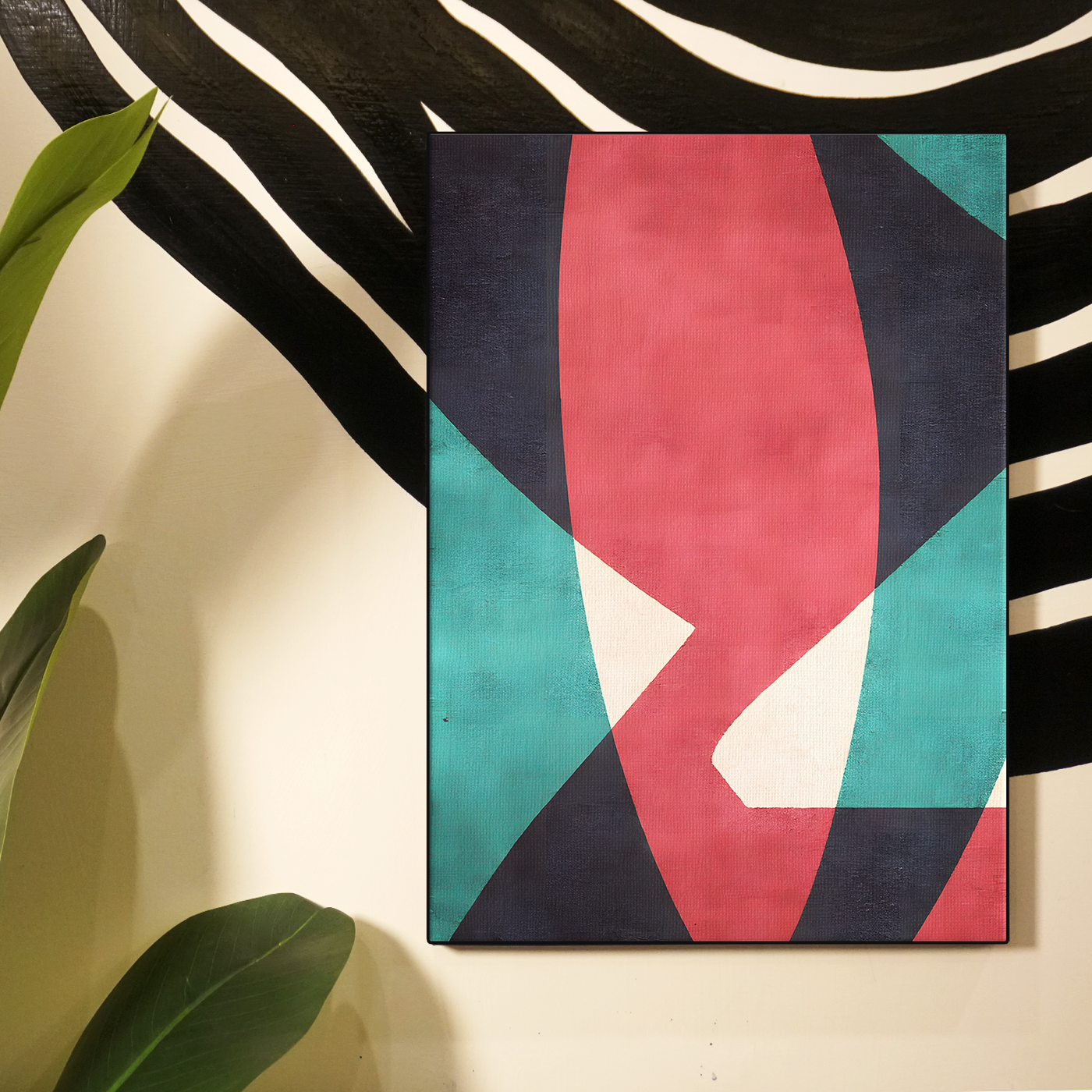 Geometric Abstract Shapes Dark Red Teal Poster