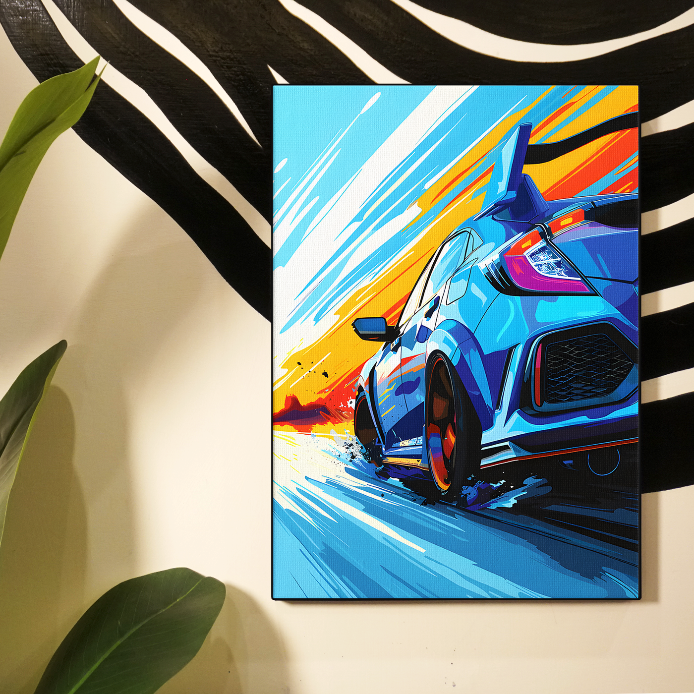 Blue Neon Car Poster