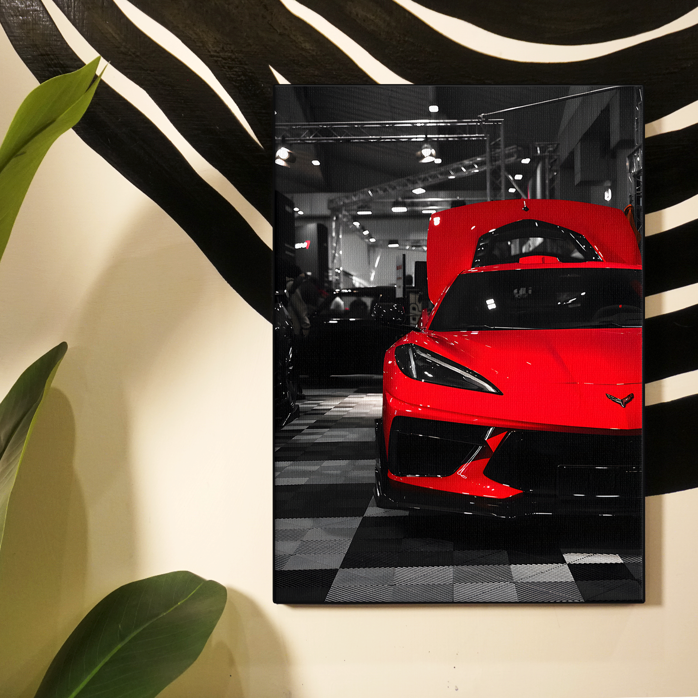 Red Car Headlights Night Poster
