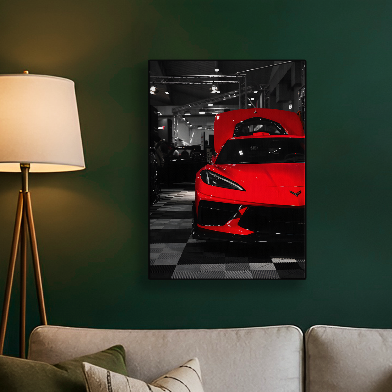 Red Car Headlights Night Poster