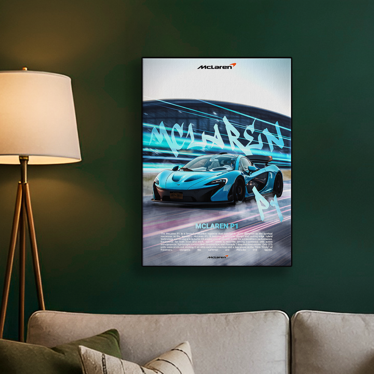 Blue Neon Sports Car Poster