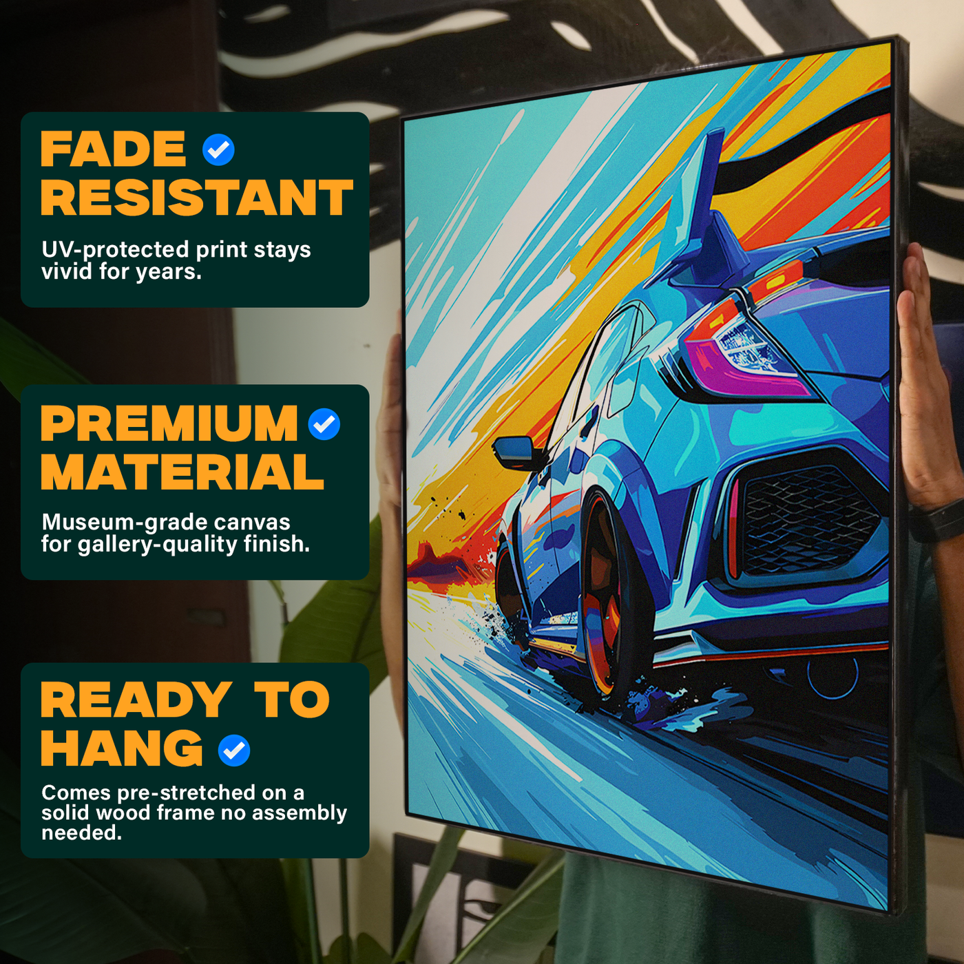 Blue Neon Car Poster