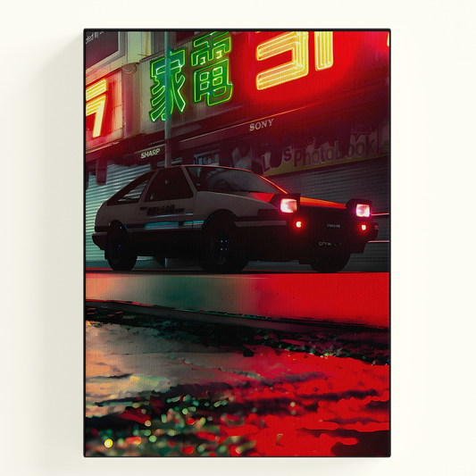 Red Neon Car Poster