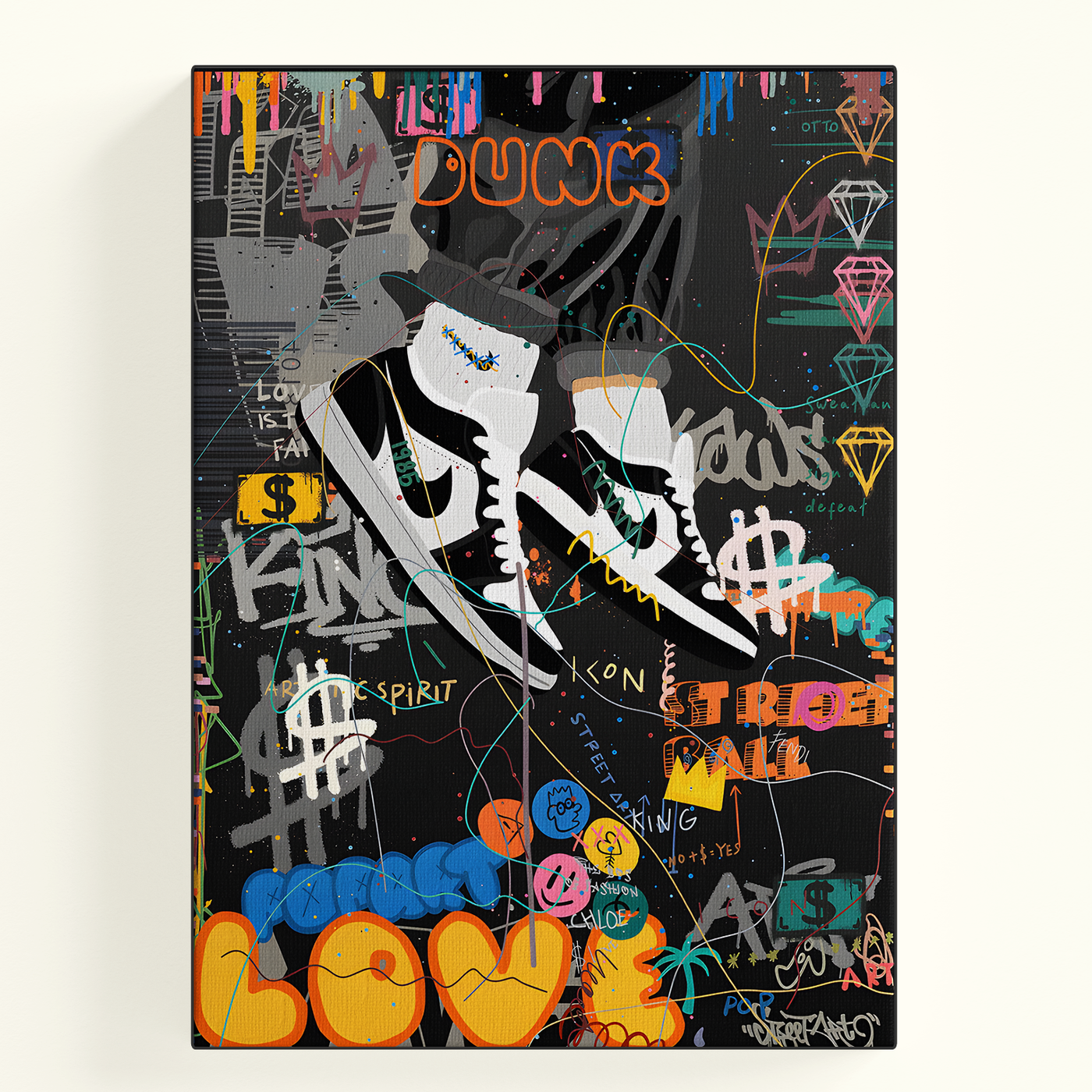 Sneaker Graffiti Art Black White Poster