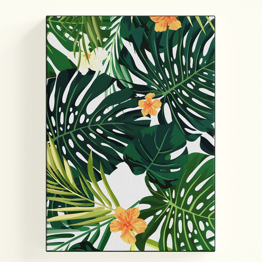 Tropical Leaves Pattern Green White Poster
