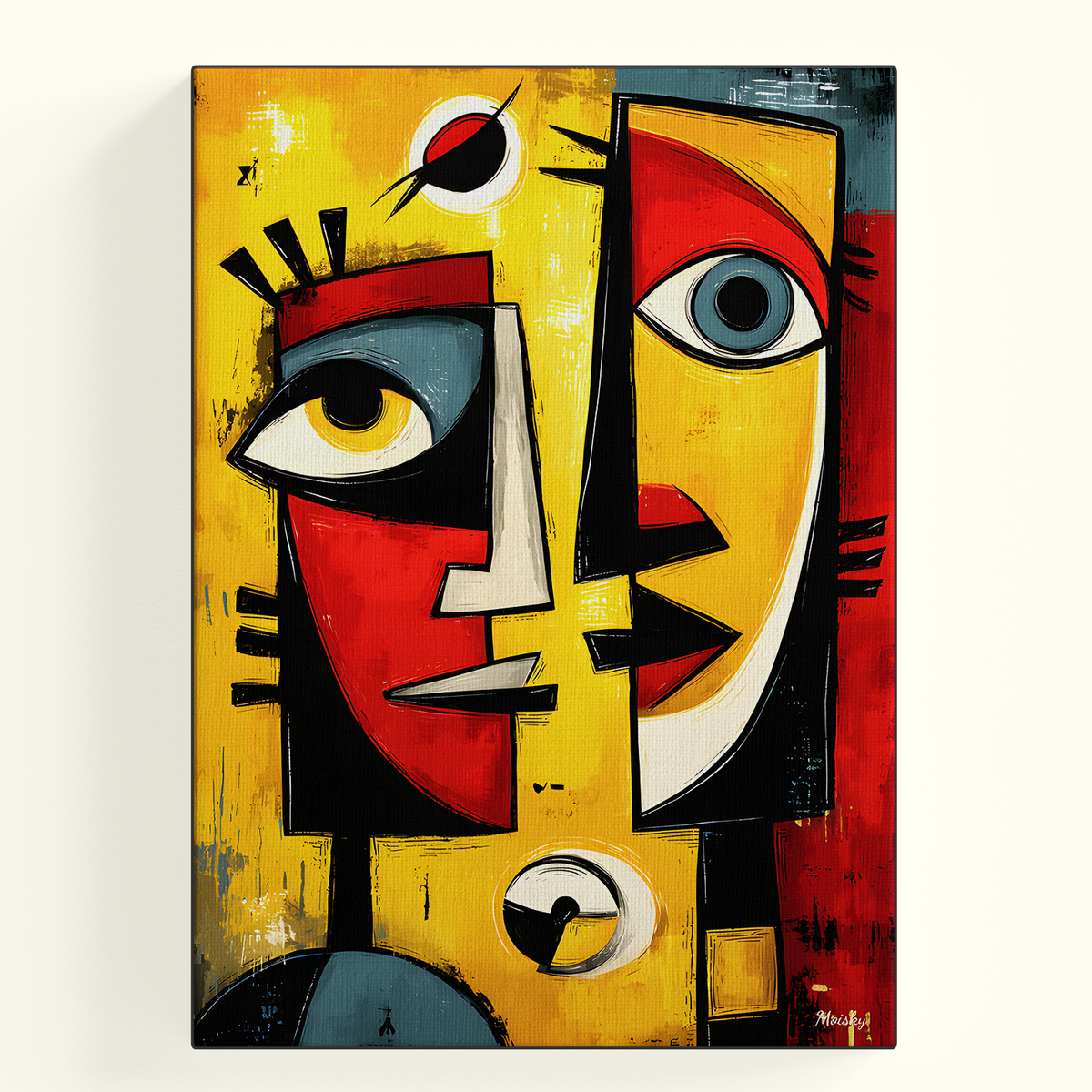 Cubist Face Yellow Orange Poster