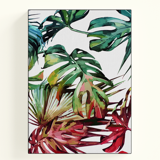 Tropical Leaves and Pink Flowers Poster