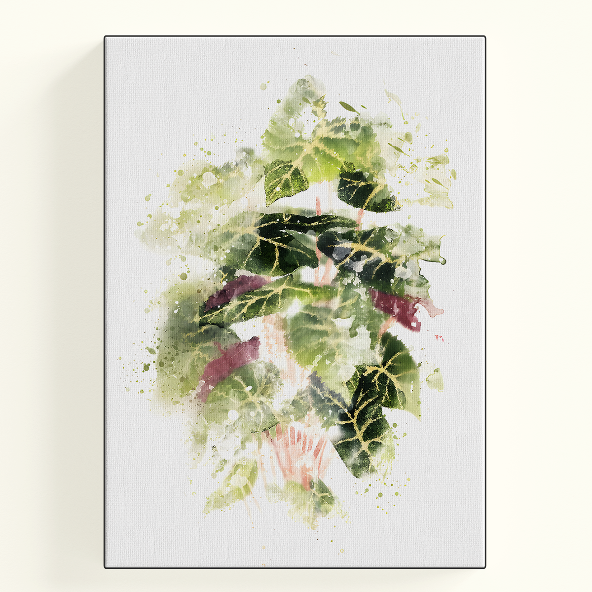 Watercolor Botanical Leaves Green Pink Poster