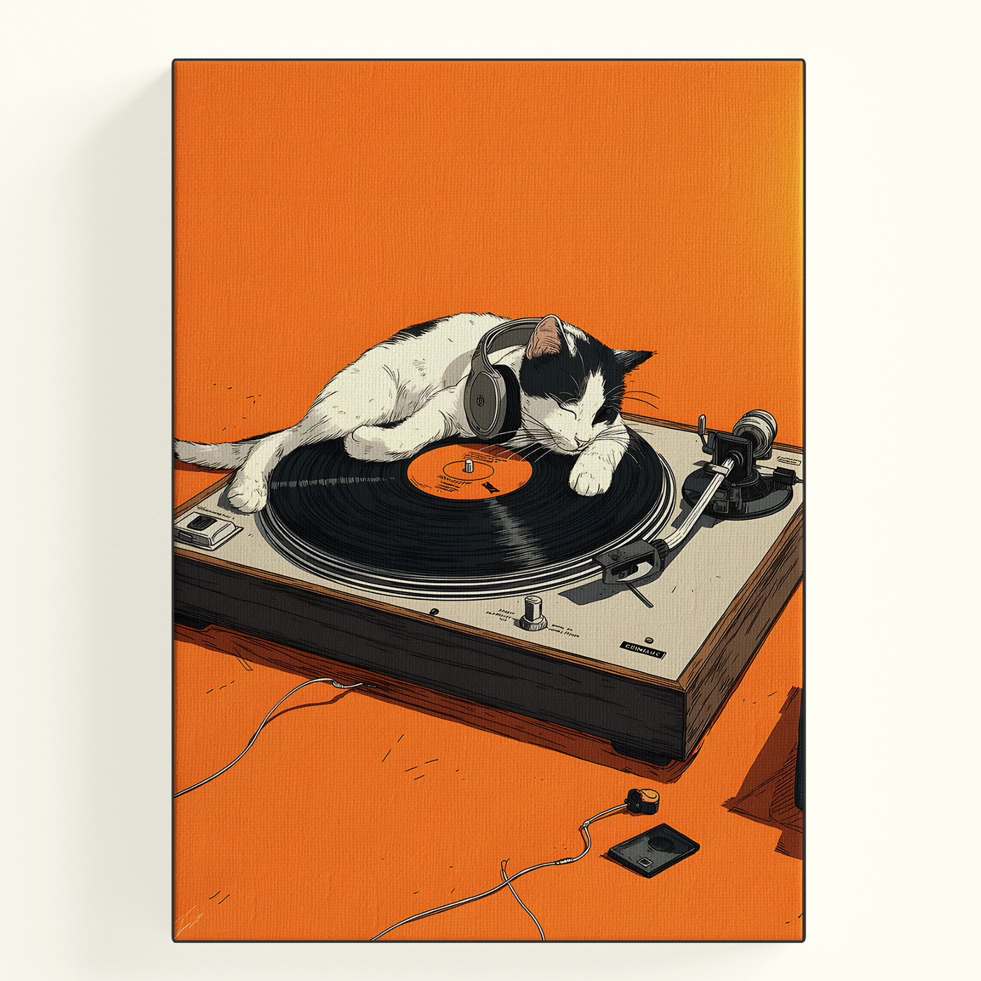 Orange Turntable Cat Poster