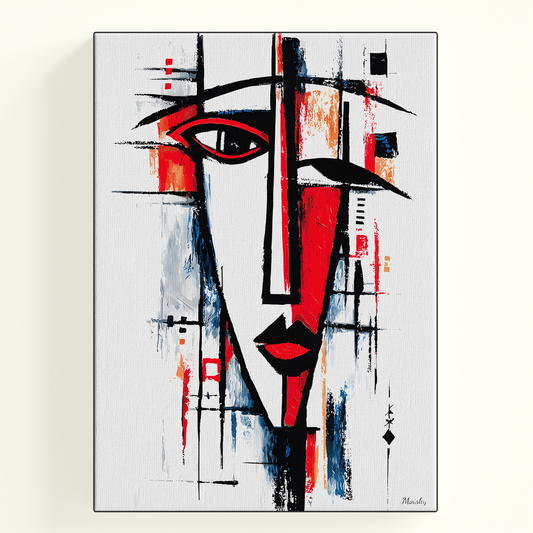 Cubist Face Black Red White Poster