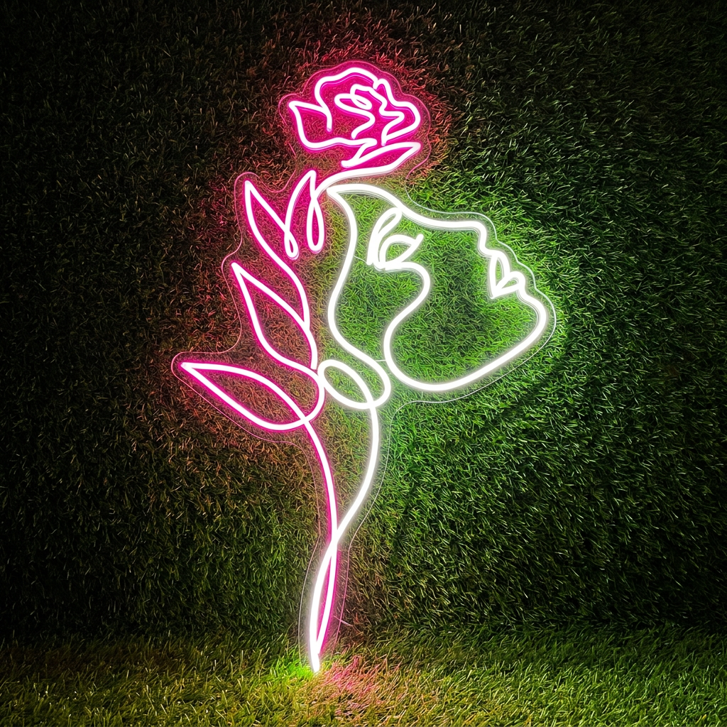 Face with Flower Beautiful Art Luxury Decor Neon Art