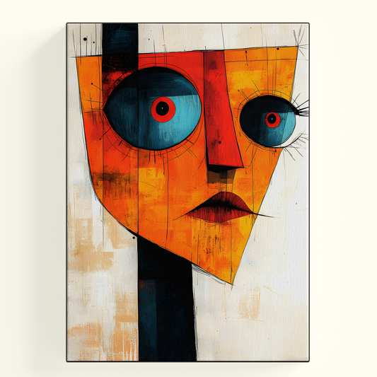 Cubist Face Orange Blue Poster