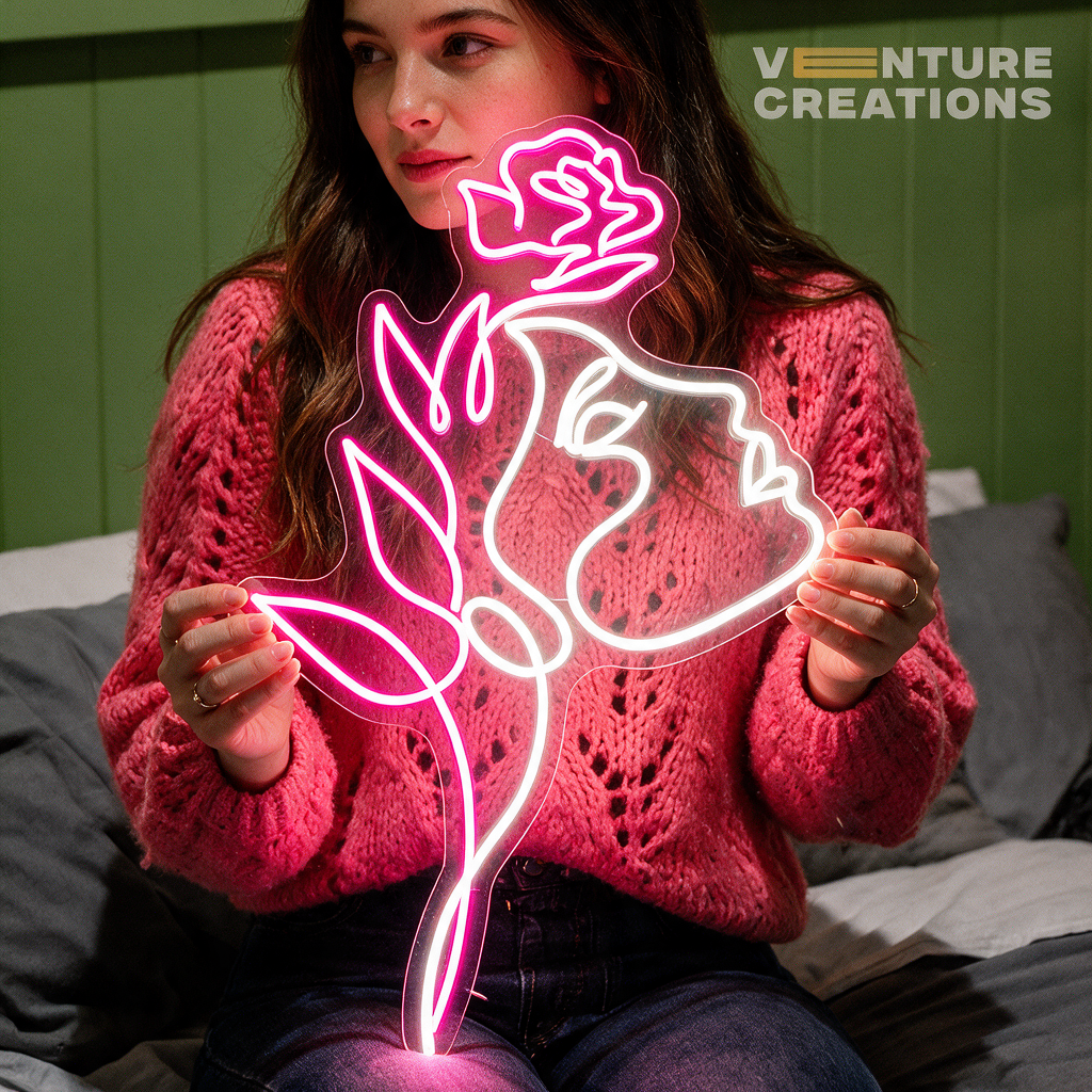 Face with Flower Beautiful Art Luxury Decor Neon Art
