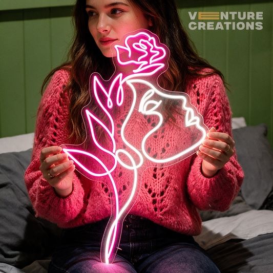 Face with Flower Beautiful Art Luxury Decor Neon Art