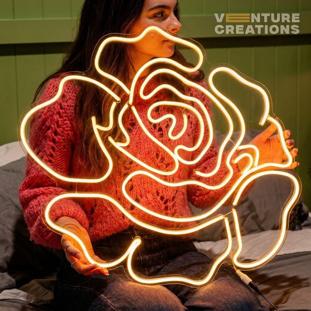 Rose Flower Neon Art