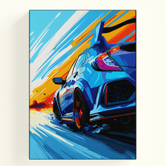 Blue Neon Car Poster