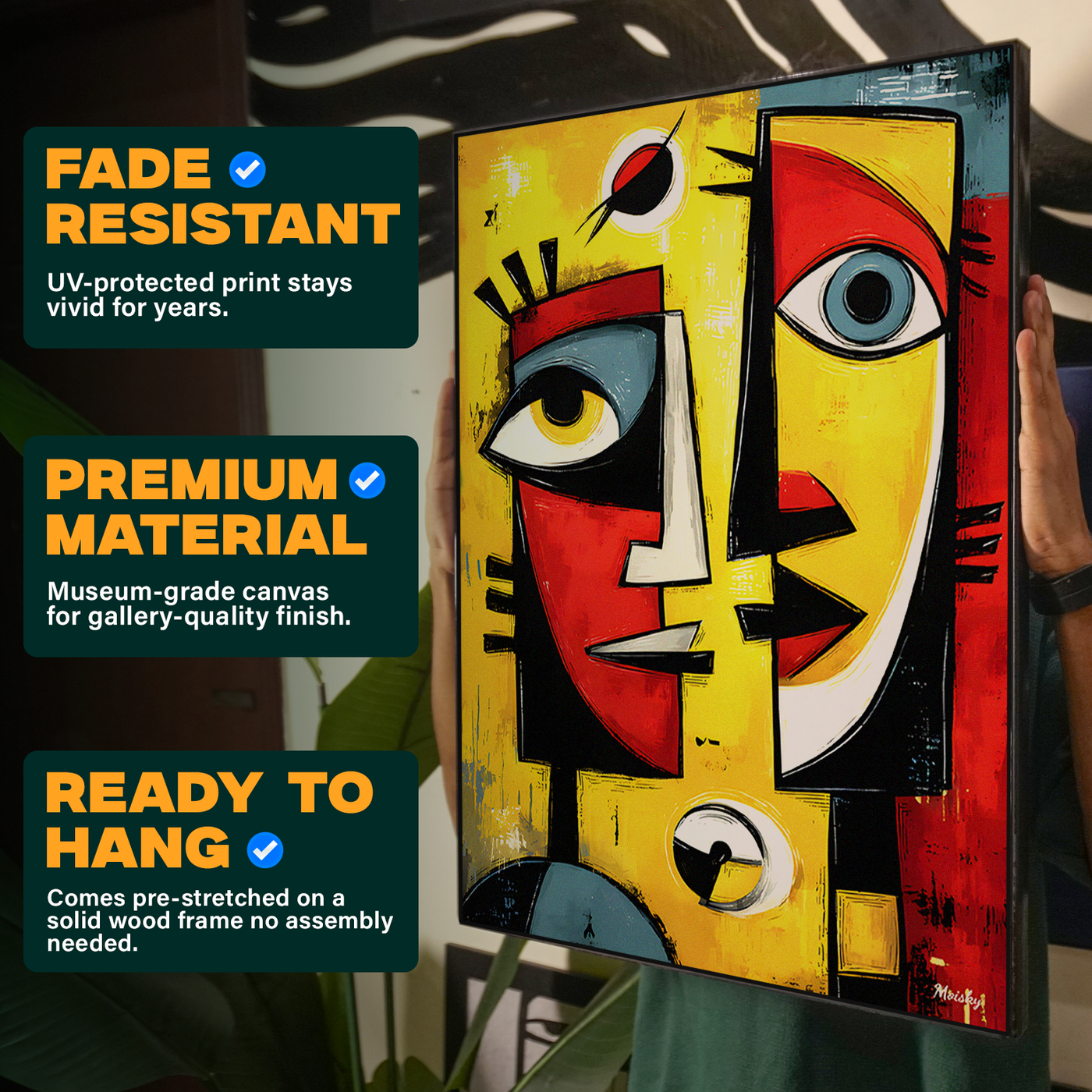 Cubist Face Yellow Orange Poster