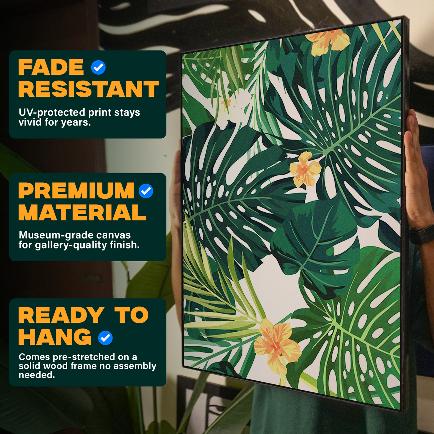 Tropical Leaves Pattern Green White Poster