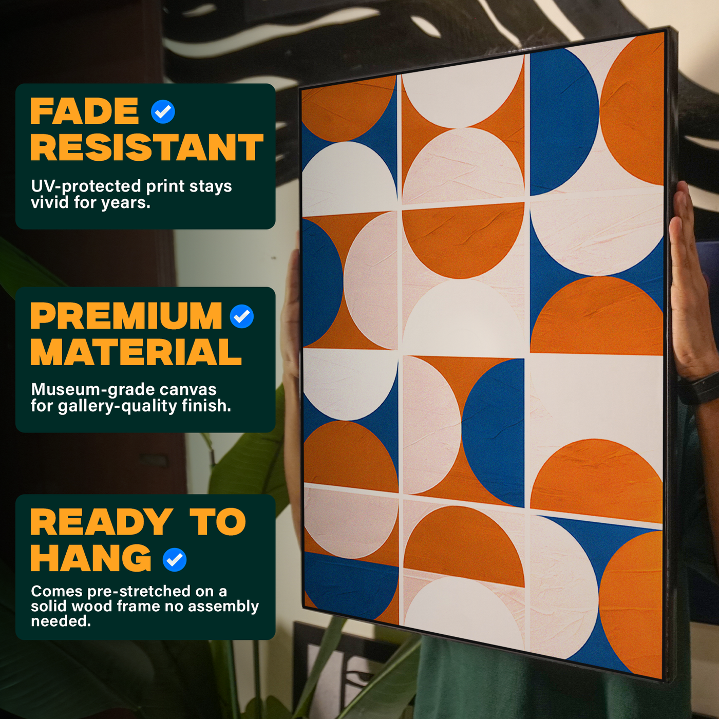 Geometric Abstract Shapes Orange Navy Poster