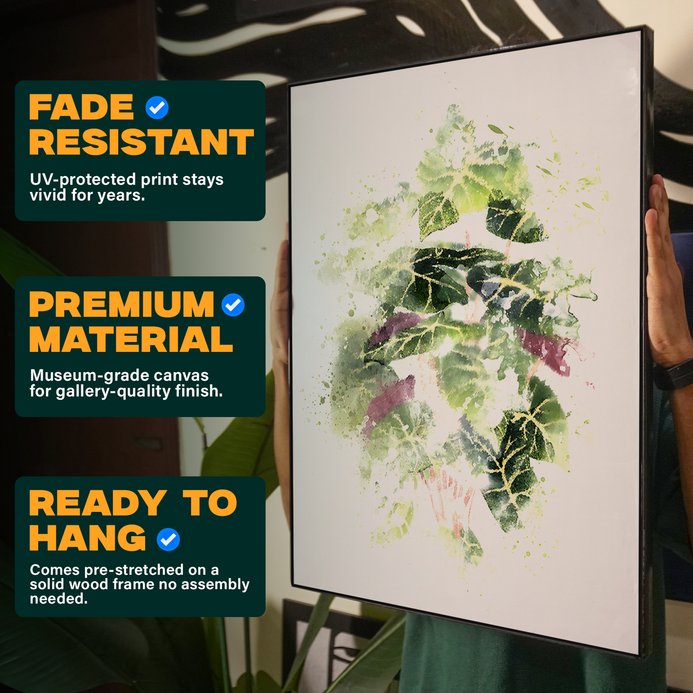 Watercolor Botanical Leaves Green Pink Poster