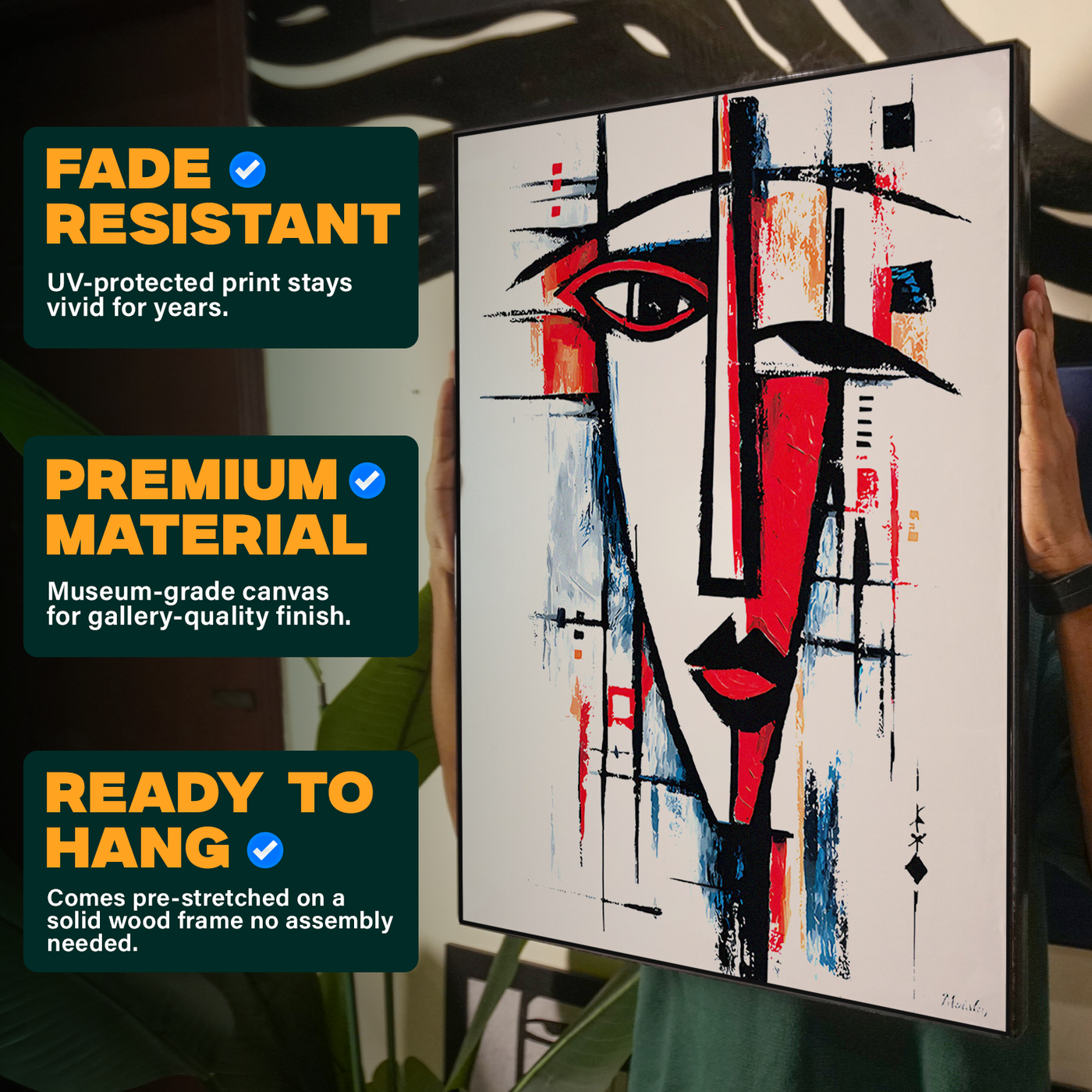 Cubist Face Black Red White Poster
