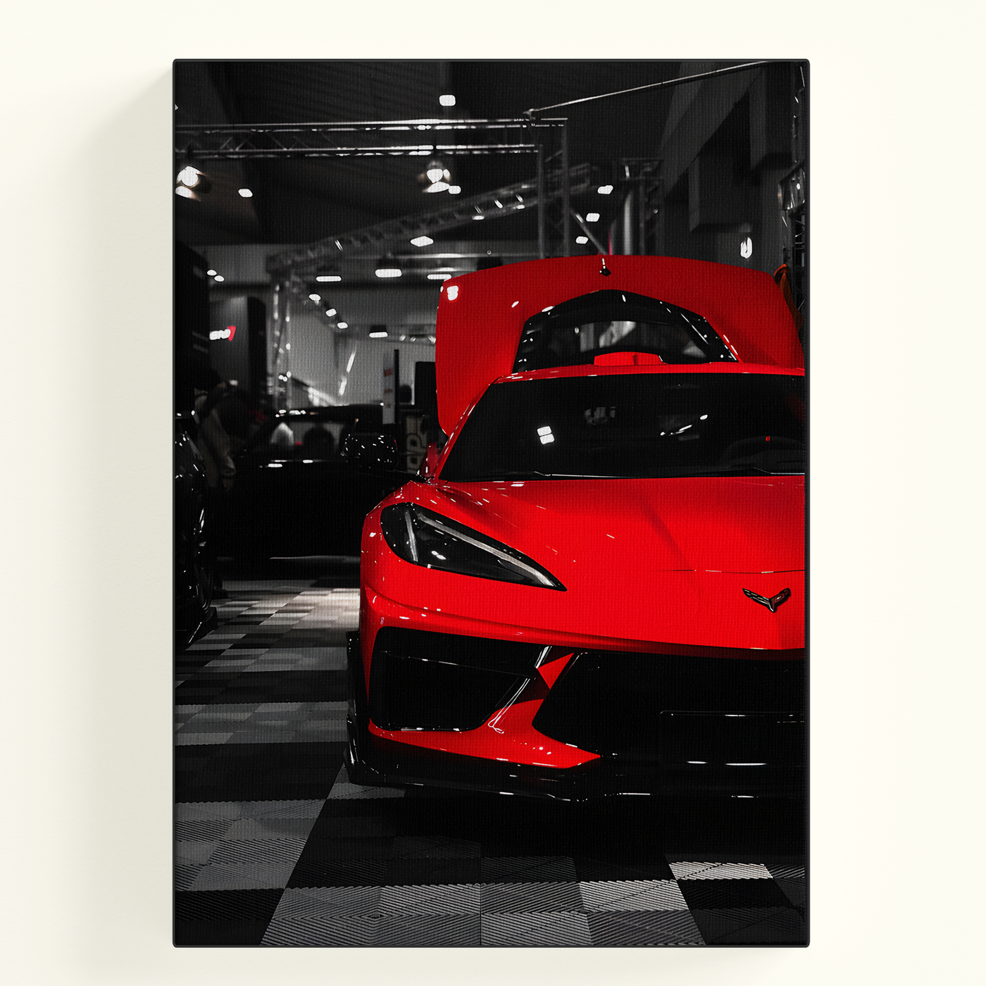 Red Car Headlights Night Poster