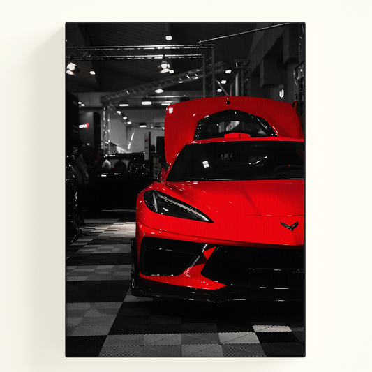 Red Car Headlights Night Poster