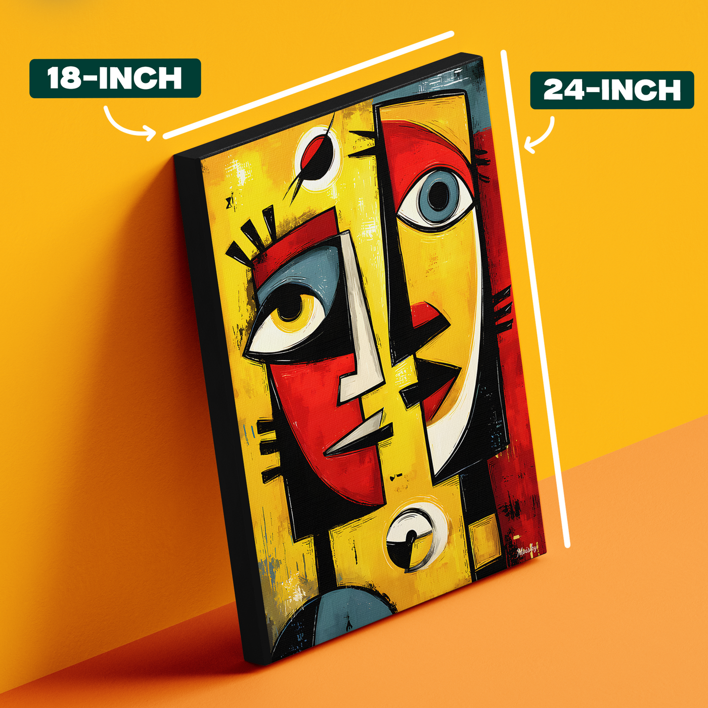 Cubist Face Yellow Orange Poster