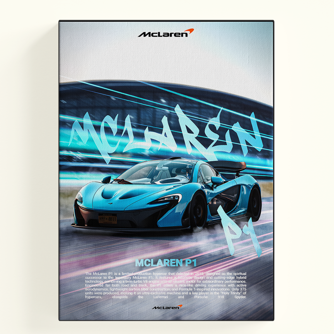 Blue Neon Sports Car Poster
