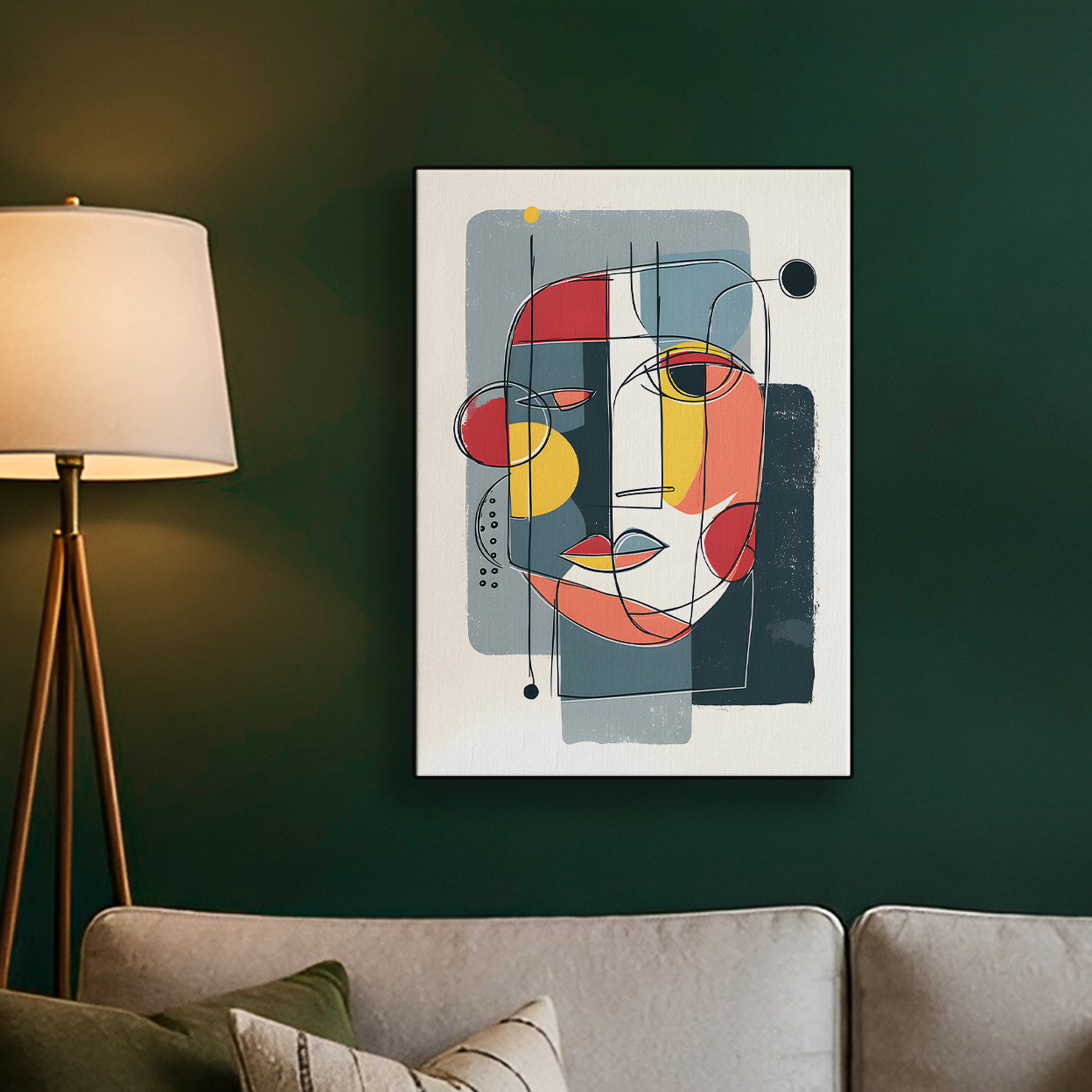 Cubist Face Gray Red Poster