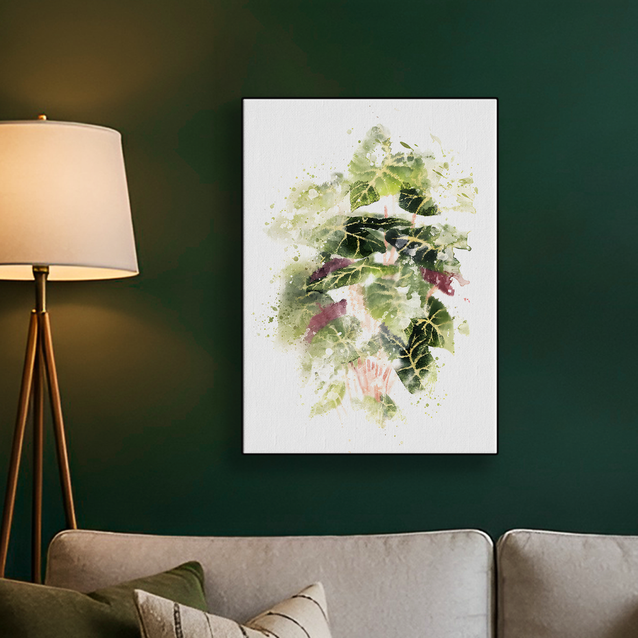 Watercolor Botanical Leaves Green Pink Poster