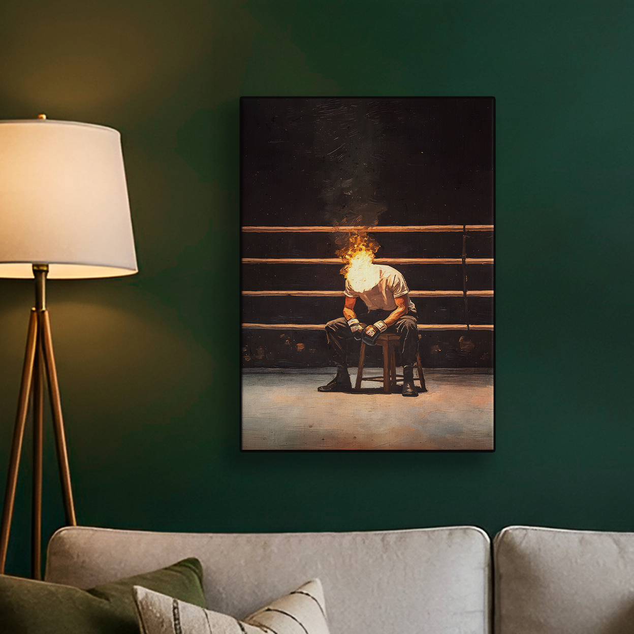 Boxer Silhouette Fire Poster