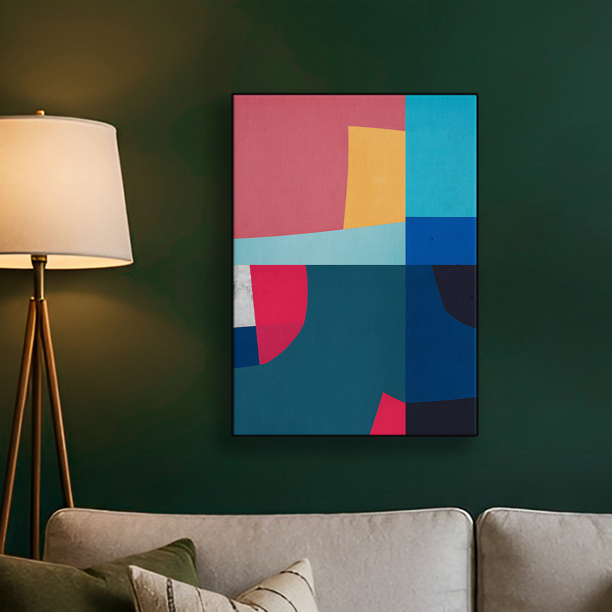 Geometric Color Block Blue Orange Pink Poster