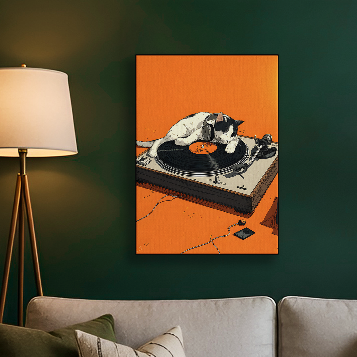 Orange Turntable Cat Poster